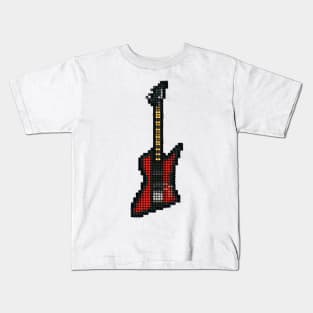 Tiled Pixel Red Bird Bass Guitar Upright Kids T-Shirt